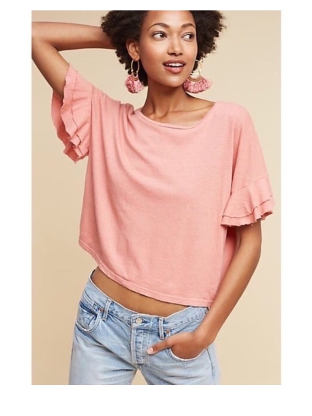 Anthropologie T.LA Ruffle Sleeve Hemp Tshirt